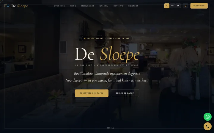 De Sloepe visrestaurant De Panne — website screenshot
